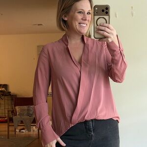 NWT DO+BE Size Small Mauve Dusty Rose Pink Blouse Faux Wrap Shirt V Neck Collar